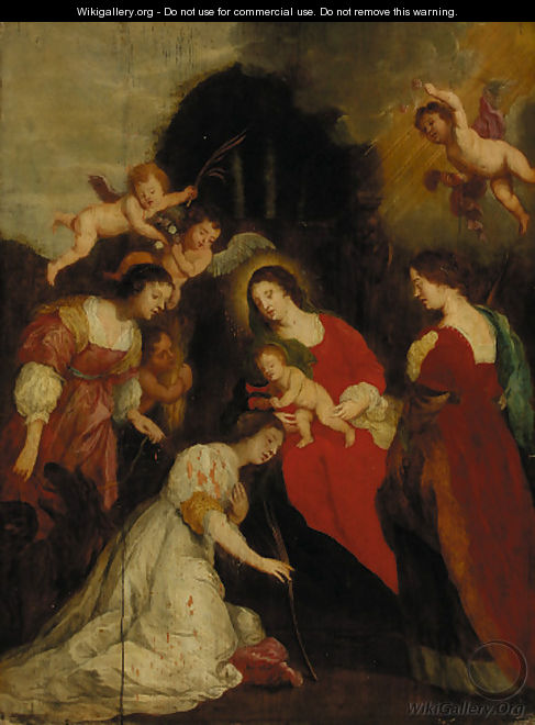 The Crowning of Saint Catherine with Saint Agatha and Saint Euphemia - (after) Sir Peter Paul Rubens