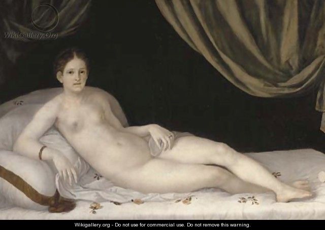 A lady as Venus, reclining on a bed - (after) Tiziano Vecellio (Titian)