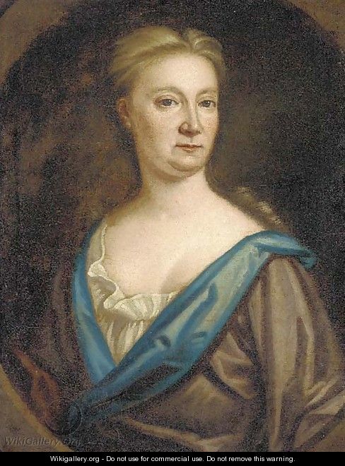 Portrait of a lady, bust-length, in a brown dress, feigned oval - (after) Thomas Murray