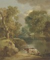 Cattle watering in a wooded landscape - (after) Gainsborough, Thomas