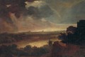 An extensive stormy landscape with a coastal inlet beyond - (after) Rembrandt Van Rijn