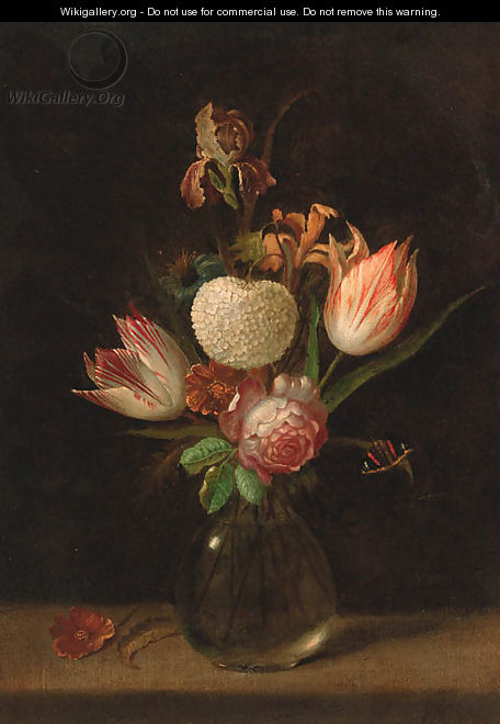 Parrot tulips, a chrysanthemum, a rose, an iris and other flowers - (after) Rachel Ruysch