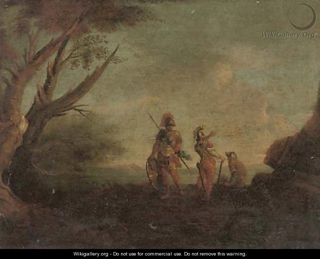A landscape with three soldiers - (after) Rosa, Salvator