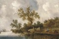 A wooded river landscape with fishermen and other figures - (after) Salomon Van Ruysdael