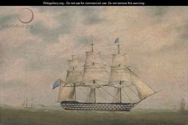 A Royal Naval three-decker in coastal waters; and A Royal Naval two-decker offshore - (after) Lieutenant Robert Strickland Thomas