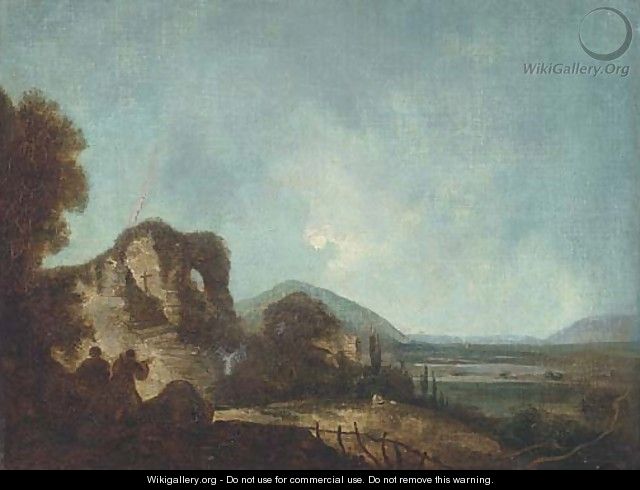 Figures in a landscape, with ruins beyond - (after) Richard Wilson