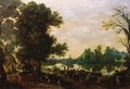 Peasants returning from market on a road by a river - (after) Sebastian Vrancx