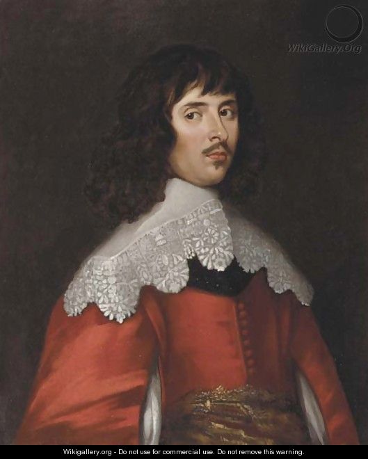 Portrait of a man, half-length, in a red costume with slashed sleeves and a white collar - (after) Dyck, Sir Anthony van