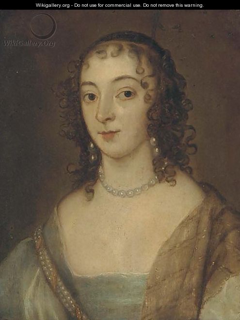 Portrait of a lady, small quarter-length, in a blue dress and pearl necklace - (after) Dyck, Sir Anthony van