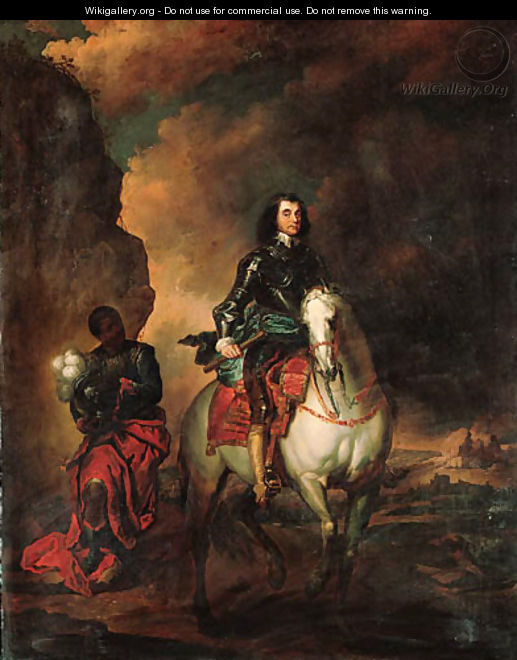Equestrian portrait of a nobleman, small-full-length, in armour with a blue sash, a marshal