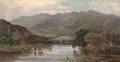 Cattle watering in a mountainous landscape - (after) Sidney Richard Percy