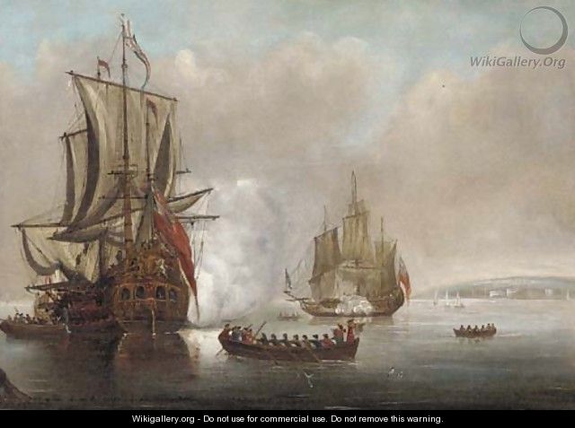 The flagship arriving with a frigate saluting off to starboard - (after) Peter Monamy