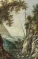 A rocky landscape with a traveller by a waterfall - (after) Paul Bril