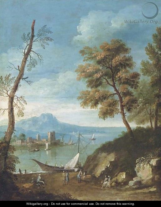 A Mediteranean coastal landscape with figures - (after) Paolo Anesi