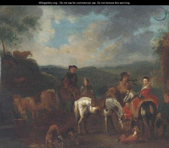 A hawking party halted in a landscape - (after) Philips Wouwerman