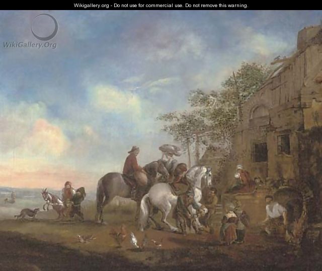 Travellers at rest at a farrier - (after) Philips Wouwerman