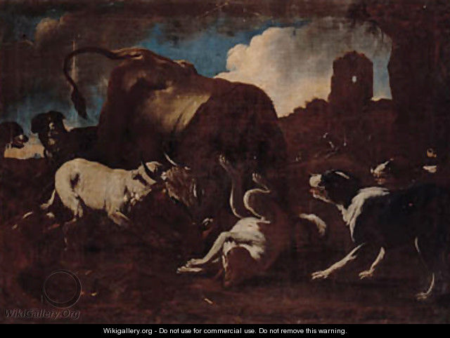 Hounds attacking a bull - (after) Philipp Peter Roos