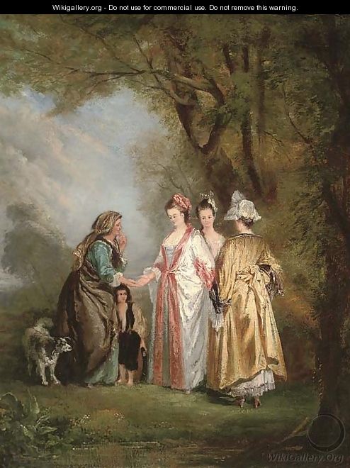 Elegant company with a gypsy in a landscape - (after) Mercier, Philippe