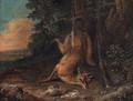 A dead fox and a brace of partridge at the edge of a wood - (after) Ferdinand Phillip De Hamilton