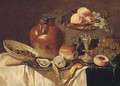 An oyster and a peeled lemon on a pewter plate - (after) Pieter Claesz