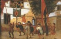 A religious procession in a village a fragment - (after) Pieter The Younger Brueghel