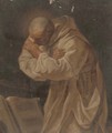 A monk in white robes praying before a book - (after) Pierre Subleyras