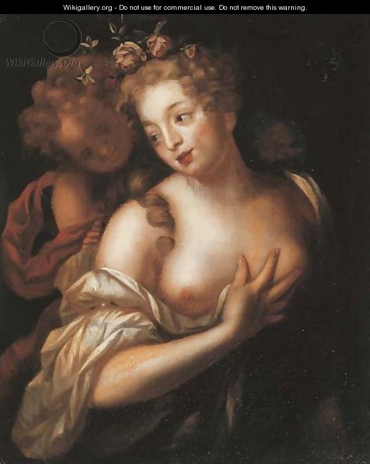 Portrait of a lady as Flora, with Cupid nearby - (after) Mignard, Paul