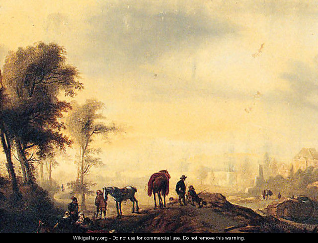 Figures resting on a Track, with a Town beyond - (after) Philips Wouwerman