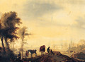 Figures resting on a Track, with a Town beyond - (after) Philips Wouwerman