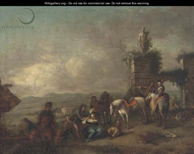 A hunting party at rest in a landscape - (after) Philips Wouwerman