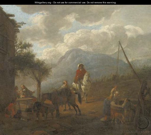 Travellers resting and watering their horses by an inn - (after) Pieter Wouwermans Or Wouwerman