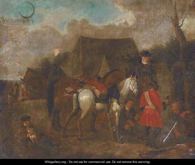 Soldiers at halt at a military encampment - (after) Pieter Van Bloemen
