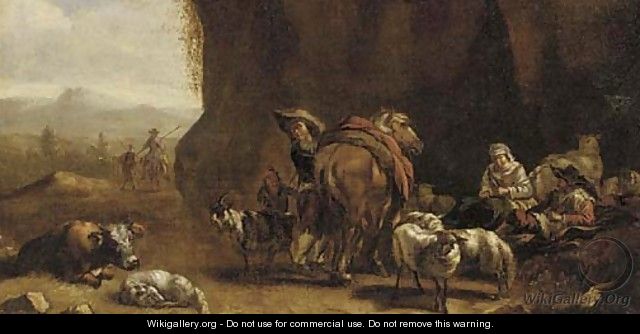 Drovers resting in a grotto - (after) Pieter Jacobsz Van Laer