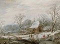 A winter landscape with figures by a cottage - (after) Pieter Dircksz. Santvoort