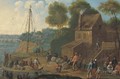 A river landscape with merchants unloading boats and other figures in the foreground - (after) Marc Baets