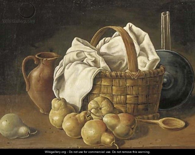 An earthenware jug, a basket with a white table-cloth - (after) Luis Eugenio Melendez