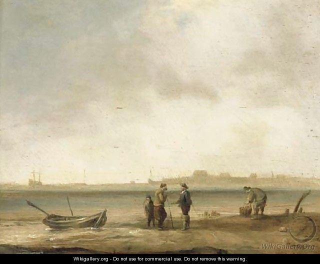 A coastal landscape with fishermen with their catch in the foreground - (after) Ludolf Backhuysen