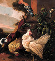 Poultry by a yoke and a well on a farmyard - (after) Melchior De Hondecoeter