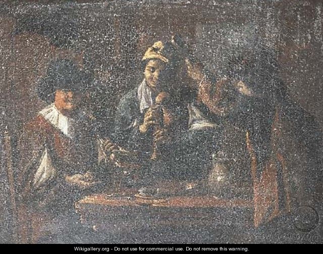 Peasants making music in an interior - (after) Matheus Van Helmont