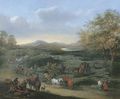 An extensive landscape with travellers on a road, other figures beyond - (after) Mathys Schoevaerdts