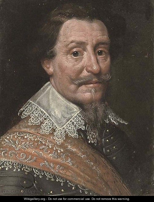 Portrait of a gentleman, bust-length, in armour, with a lace collar and red sash - (after) Michiel Jansz. Van Mierevelt