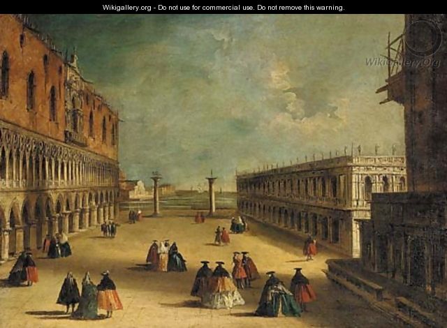View of the Piazzetta, Venice, looking South, with masked figures - (after) Michele Marieschi