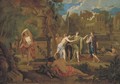 Figures bathing in a classical landscape - (after) Nicolas Poussin