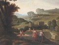 An Italianate landscape with an amorous couple before a villa - (after) Nicolas Poussin