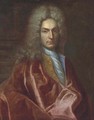 Portrait of a gentleman, half-length, wearing a red velvet cloak and white cravat - (after) Nicolas De Largilliere