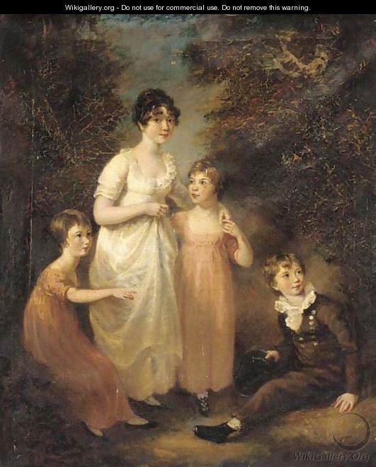 Portrait of four children, small full-length, in a landscape - (after) John Opie