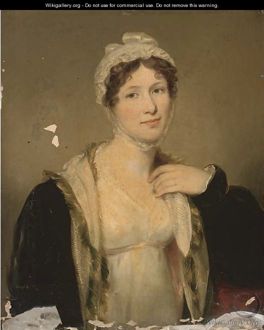 Portrait of Mrs Carpenter, nee Geddes, half-length, in a white dress and black fur trimmed cloak - (after) Hoppner, John