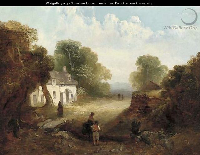 Figures before a sunlit cottage - (after) John Crome