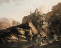 A mountain river landscape, with fishermen - (after) Claude-Joseph Vernet