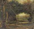 A wooded landscape with figures by a pond - (after) Lucas Van Uden